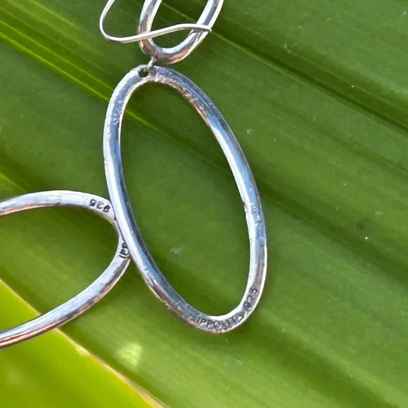 Ippolita sterling Silver hammered Double Oval hoop French wire Earrings vintage - Picture 12 of 16